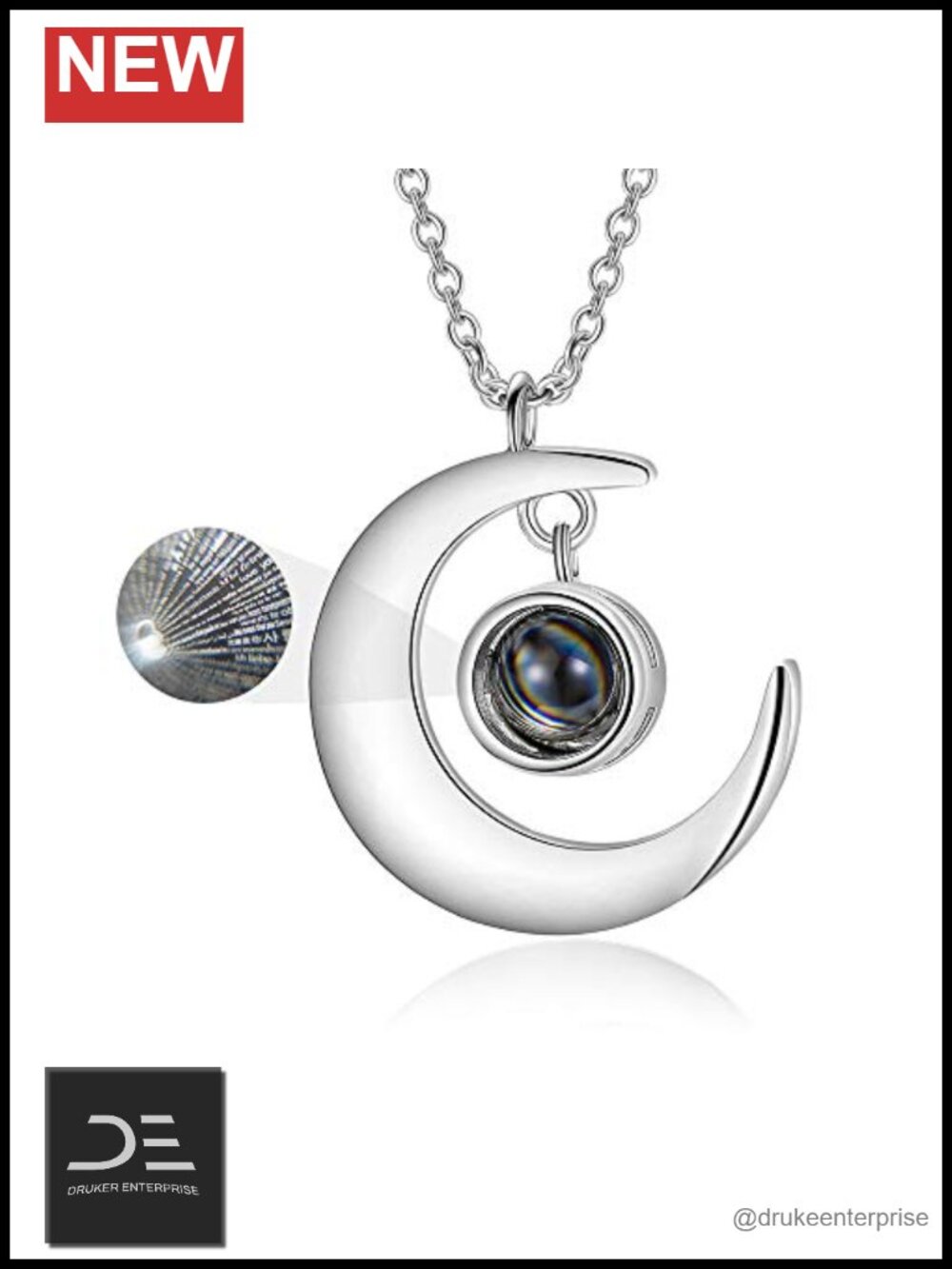 SOULMEET Sterling Silver Moon Necklace I Love You 100 Languages Projection